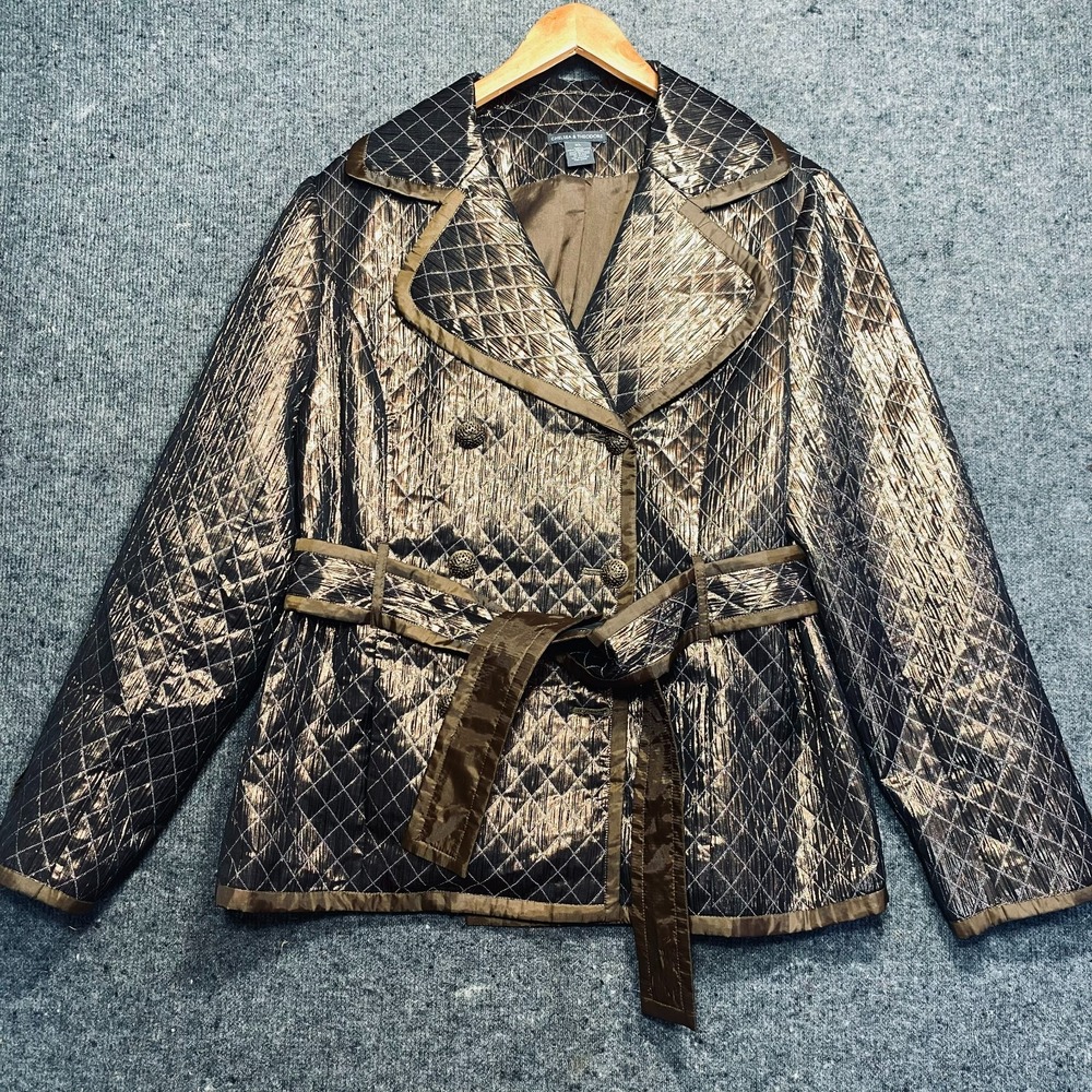Chelsea & Theodore Copper Shimmer Quilted Jacket Womens XL Brown Pea Coat Belted
